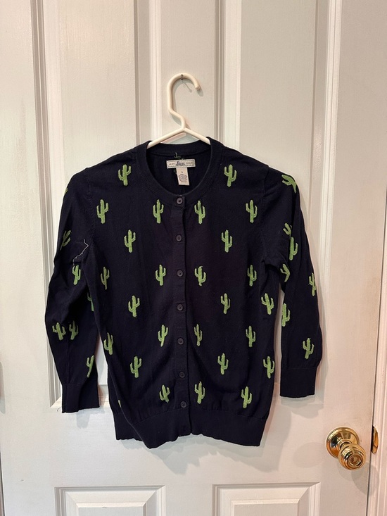 Bass Sweaters - Bass Navy Cardigan with Green Cactus Detail